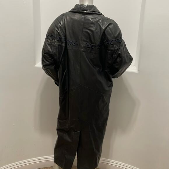 Laurence Roy Mid Length Vintage 80’s Leather Coat Black Size S/P - Picture 14 of 15